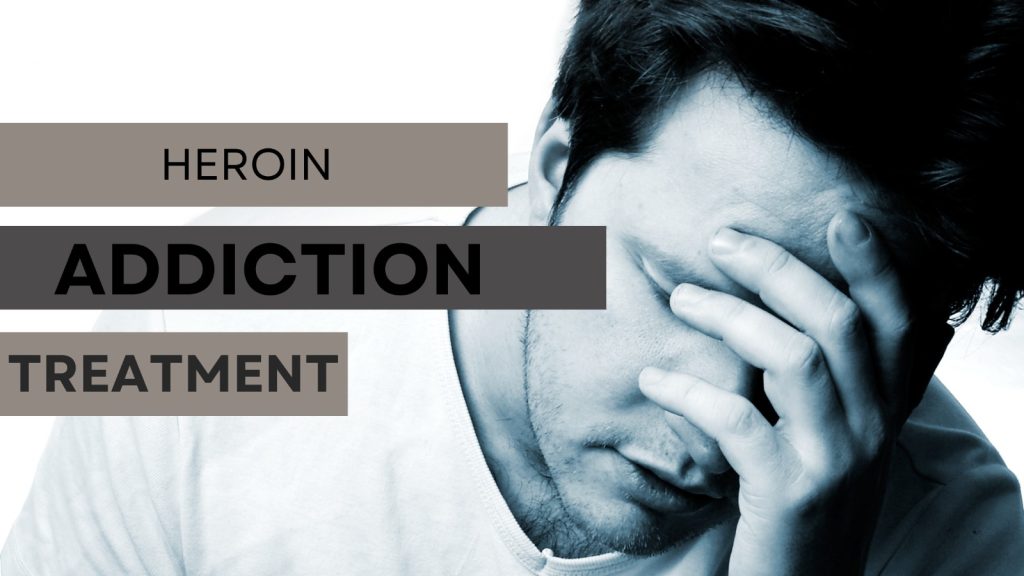 A man having headache, and the text heroin addiction treatment