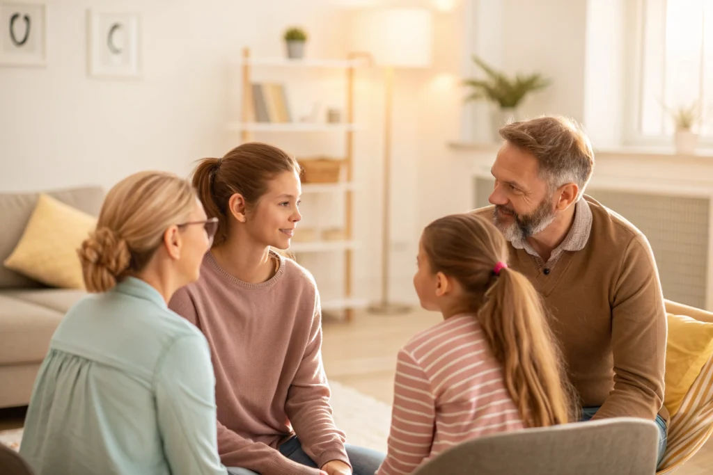 A supportive family therapy session at PRC Rehab.