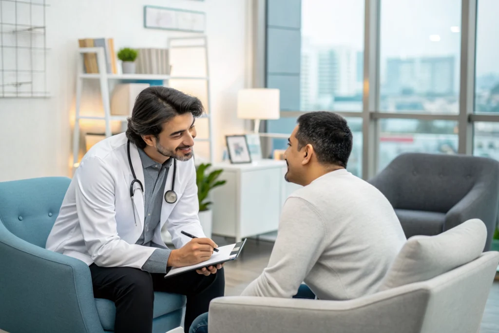 A professional medical consultation for addiction recovery.